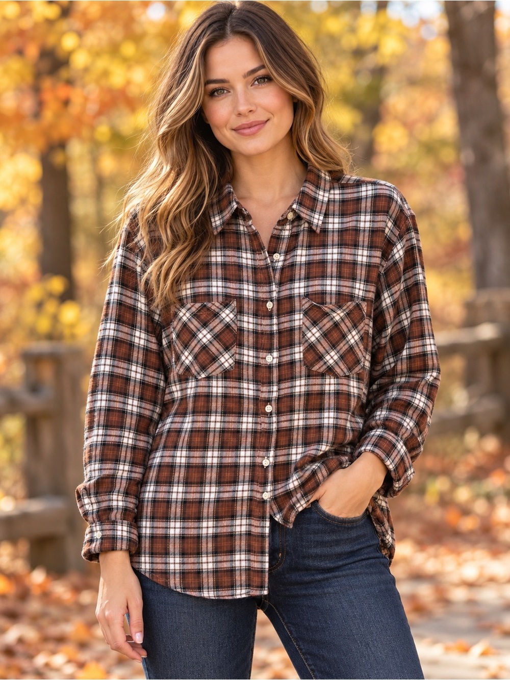 Northwest Territory Brown Flannel Plaid Button-Down Shirt Size L Cottagecore